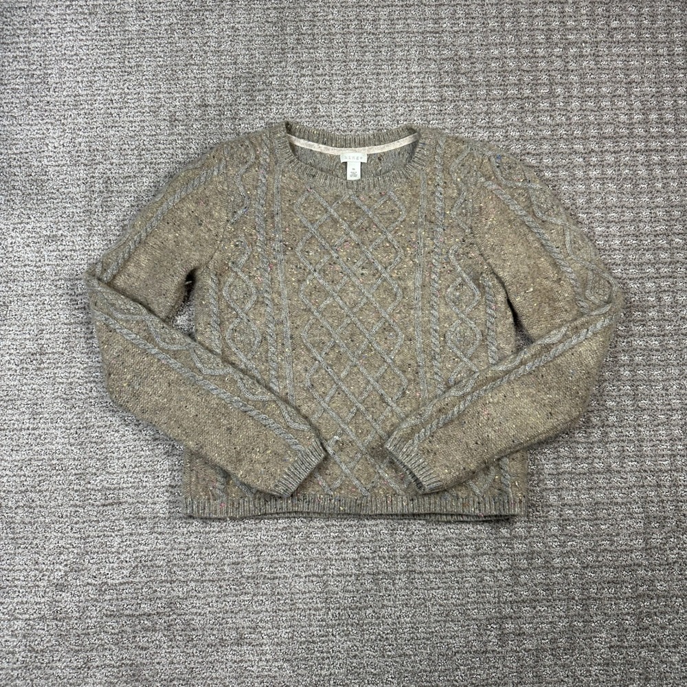 Hinge Womens Brown Confetti Cable Knit Lambswool Blend Sweater Medium